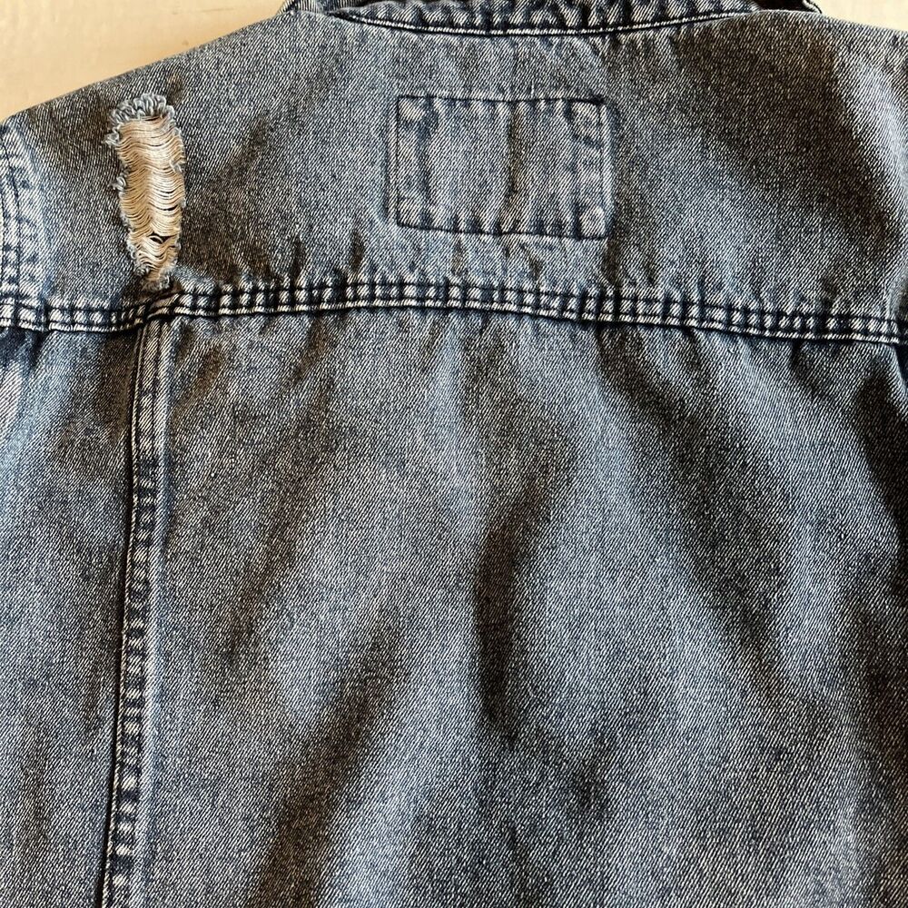 Women’s 1X Denim Jacket Blue Jean Distressed Button Pockets Vintage Charm Staple - Picture 9 of 13